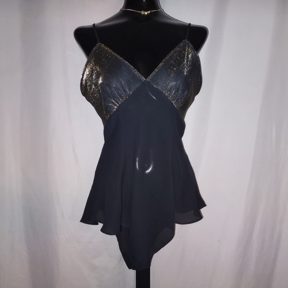 Vintage Victoria Secret Gold Label Bodysuit Black and Metallic Gold